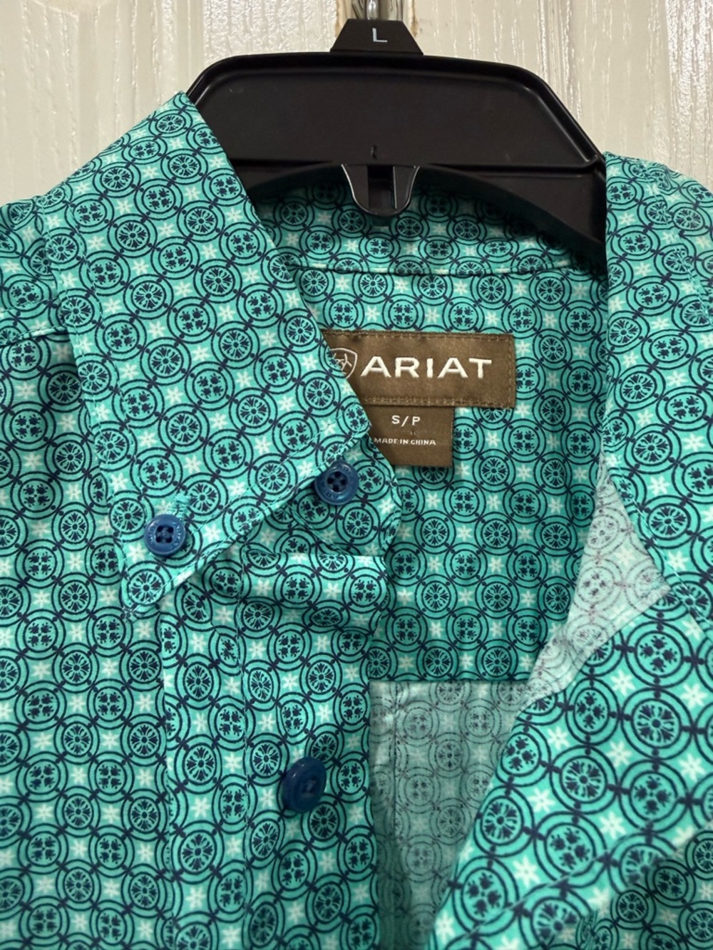 Ariat Teal and Navy Geometric Print Button-Up Shirt